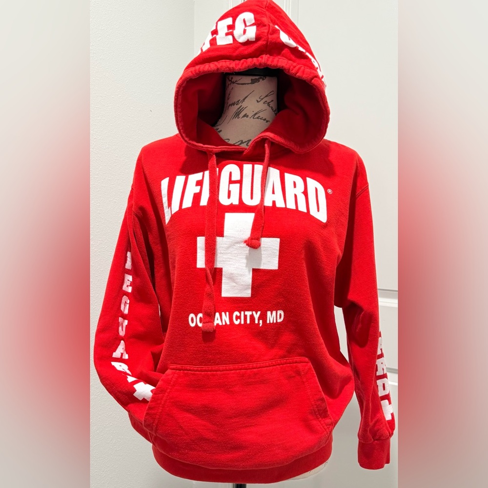 Vintage Popular Lifeguard + Ocean City MD Long Sleeve Hoodie